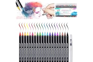 SAYEEC Watercolour Flexible Brush Pens, Set of 20 Premium Watercolour Paint Brush Art Pens with 1 Refillable Blending Brush Soft Flexible Tip for Adult Coloring Books/Lettering Beginner