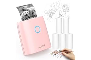 JADENS Aufkleber Drucker JD21 Fotodrucker mit 5 Rolle Thermopapier für Smartphone, Bluetooth Etikettendrucker für DIY Erstellung, Studiennotizen, Bilder(Rosa)