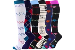 Zingso Calcetines de Compresión (6 pares) para Hombres y Mujeres de 20 a 25 mmHg Medias de Compresión, los Mejores para Atletismo, Carrera, Viajes en avión, Apoyo