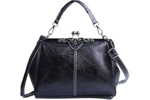 LUI SUI Frauen Retro Handtasche, PU Leder Geldbörse Vintage Top Griff Tasche Kiss Lock Crossbody Umhängetasche für Damen
