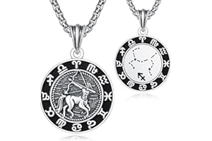 KINGWHYTE 12 Sternzeichen Anhänger Kette für Herren 925 Sterling Silber Konstellation Kette 22mm Astrologie Horoskop Anhänger Runde Tierkreiszeichen Halskette Sternbilder Schmuck Geschenke für Männer