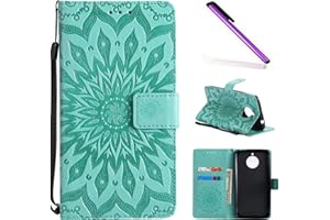 COTDINFOR Motorola Moto E4 Plus Protection Case for Girl Elegant Retro Flip Case Wallet PU Premium Leather Magnetic Slim Stand Covers Card Holder for Moto E4 Plus Green Sunflower KT.