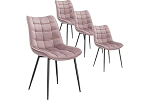 WOLTU Pack de 4 Sillas de Comedor Asiento de Terciopelo Silla Diseño Silla Tapizada Estructura Metálica Sillón con Respaldo Silla de Cocina Rosa