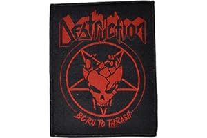 ValueMerch - DESTRUCTION Born To Thrash Pentagram - Aufnäher Patch, Schwarz, Rechteckig, 1 Stück, ca. 8 x 10 cm, Baumwolle (Cotton) oder Polyester, Heavy Metal, Musik