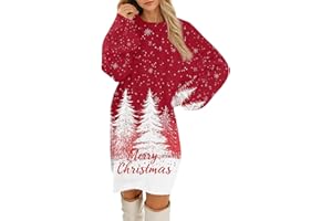 FUPODD Weihnachtskleid Damen Lustig Weihnachtspullover Elegant Kleid Mit Weihnachtsmotive Fleece Pulloverkleid Weihnachten Festliche Longpullover Frauen Winter Weihnachtskleider Flauschig Kleider