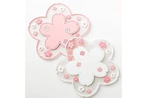 DAWWOTI Coasters 2Pcs Pvc Soft Sakura Coaster Pads Table Bowl Mats Home Christmas Wedding Decor Heat Resistant Placemat for Dining,2Pcs,Diameter 11.5Cm