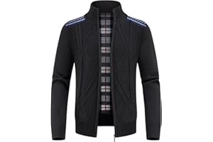 KUDORO Mens Knitted Cardigans Thick Sweater Full Zip Stand Collar with Fleece Lined Knitwear Jumpers Casual Winter Coat Sweater Top for Men