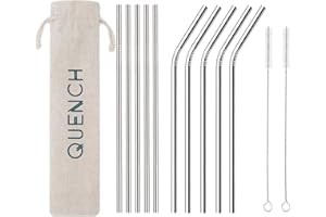 DS Living 12 Pcs Stainless Steel Reusable Metal Drinking Straws, Set of 10 + 2X Free Cleaning Brushes and Free Carry Pouch (10 Straw + 2 Brush Pack)