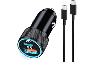 LUOSIKE Ładowarka Samochodowa i Kabel USB C, Adapter Zapalniczki Samochodowej 2 Port (PD/QC) 38W i Kabe, Gniazdo USB C 12-24V Kompatybilny z iPhone 15, Samsung Galaxy S24/S23, Google Pixel 8 Czarny