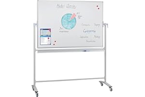 ‎FRANKEN FRANKEN Mobiles Whiteboard, doppelseitig, lackiert, magnetisch, beschreibbar, trocken abwischbar, Whiteboard mit Ständer und Rollen, mit Metallgestell und schwenkbarem Rahmen, 180 x 120 cm, STC204