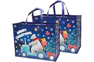 DOJoykey Extra Large Christmas Bags with Handle - Non-woven Fabric Gift & Reusable Grocery Bags for Christmas Party, 20 x 16 x 7 inch