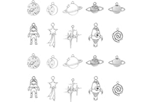 UR URLIFEHALL 50 Pcs 10 Styles Tibetan Style Planet Charms Antique Silver Universe Space Rocket Vortex Star Charms for DIY Jewellery Making