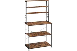 ‎VASAGLE VASAGLE Küchenregal, Standregal für Küche, Mikrowellen-Regal, stehend, 6 Regalebenen und 6 Haken, für Mikrowelle, Stahlrahmen, Industrie-Design, 40 x 80 x 167 cm, vintagebraun-schwarz KKS019B01