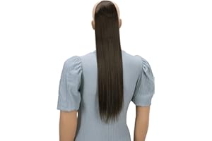 CAISHA by PRETTYSHOP 60cm Posticcio Per Capelli Hailey Con 2 Nastri Coda Di Cavallo Voluminoso Capelli Finti Liscio Marrone Scuro HC3a