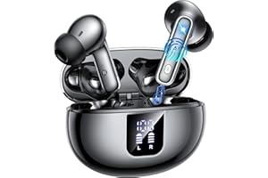 EUQQ Auriculares Bluetooth intrauditivos, auriculares inalámbricos ANC Bluetooth 5.4, 36H Tiempo de reproducción Pantalla LED, Modo transparencia Cascos Sonido estéreo con graves profundos, IP7 Impermeable