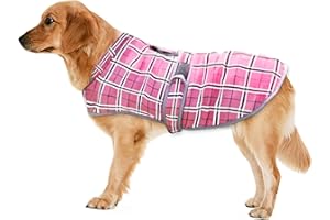 EASTLION Winter Dog Coat Puppy Jacket Large Dogs Warm Vest Pet Clothes Apparel with Reflective Belt Harness Hole for Small Medium Large Dogs,Pink,Size L
