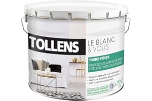 Tollens - Peinture Blanche Satin - Toutes Pièces - Murs, Plafonds, Boiseries - Blancheur Longue Durée - Résiste aux Chocs - Séchage Rapide - Fabriqué en France - Blanc - 10L = 120m2