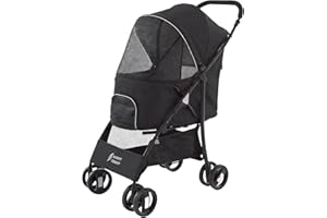 Sunny Sonny Pet Stroller for S/M Dogs & Cats up to 15kg, Kid Stroller，Foldable Portable Travel Carrier with Swivel Wheels, Rain Cover, Large Storage Basket, Zipper Entry & Safety Design (Black)