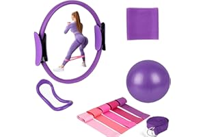 Jiahuade 10 Set di Anelli per Pilates,Anello per Pilates,Cerchia di Pilates, Anello Yoga Accessori,Pilates Essentials Kit,Kit di Anelli per Pilates,Mini Palla da Pilates e Fasce di Resistenza