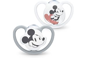 NUK Space chupete | 0-6 meses | Chupetes con ventilación adicional | Silicona sin BPA | Disney Mickey Mouse | 2 unidades