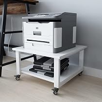 Support Imprimante Mobile ZBRANDS 2 Niveaux - Meuble Rangement Bureau, Roulettes, 38x34x27 Cm