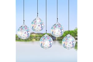 LEONSHCO Lot de 5 Attrape-Soleil en Cristal, Arc-en-Ciel en Cristal, Boule de Cristal, décoration de Carillon à Vent, Multi-coloré, Prisme à Suspendre, Cristaux de Jardin à Suspendre