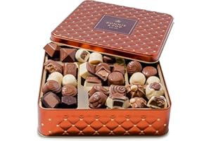 Chocolate Gift Hamper Basket- Gift Tin with Assorted Belgium Truffles – Christmas, Thank You, Sympathy, Hostess, Family, Prime Idea for Mom, Dad, Men, Women, Him, Her- Bonnie and Pop