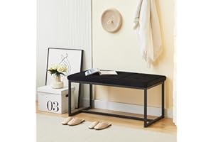 CLIPOP 1PC Dining Room Bench Seat Velvet Padded Cushioned Hallway Benches with Metal Frame Lounge Long Dinner Stool for Kitchen Bedroom Living Room Hallway (black color)