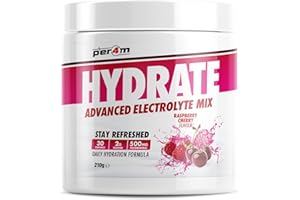 Per4m Hydrate Electrolyte Mix Powder | 500mg Cocomineral to Replenish Essential Electrolytes | Aiding Muscle Function, Cardiovascular Health, Neurological Support (Raspberry Cherry)