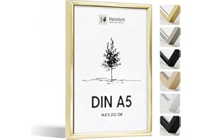 Heimlich® 1 x ramka na zdjęcia DIN A5 14,8 x 21 cm, złota, metalowa ramka, 1 opakowanie, ramka na dokumenty 14,8 x 21 cm, duża kolaż, metalowa rama, aluminiowa ramka na zdjęcia, plakat z aluminium,