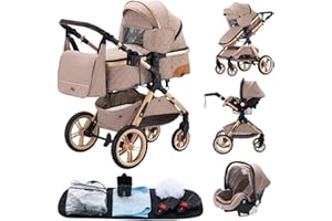 GLOKID Poussettes 3 en 1 Citadines Poussettes Combinées Poussette Tricycle Baby Walker Poussette Haute Paysage Poussettes Pliantes Trolley Bébé Landau pour 0-36 (XX1 Kaki)