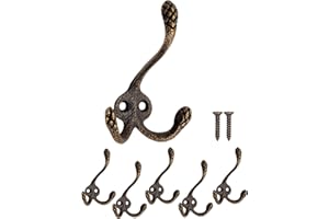 Fuxxer Rustykalne żelazne haczyki, wieszaki do garderoby, żeliwo, 5-częściowy zestaw, brąz