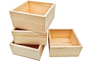 Anktily 4 Pack Unfinished Wooden Craft Storage Organiser Boxes, 12 x12 x 6 cm Small Square Wood Box, Rustic Natural Wood Container Box for Home Venue Decor
