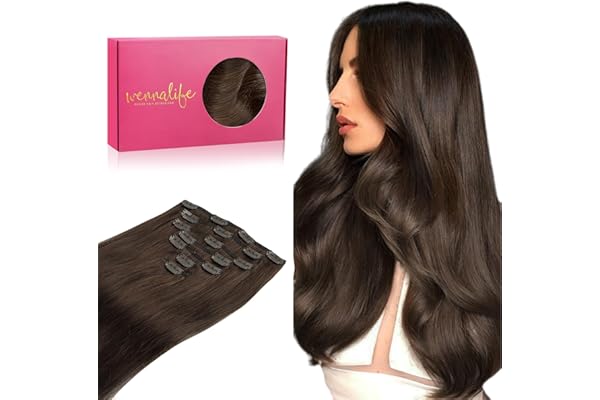 WENNALIFE Extensiones Clip Pelo Natural, 35cm 120g 7 Piezas, Castaño Chocolate Extensiones de Clip Natural Extensiones Pelo Remy Extensiones Cabello Postizos Mujer