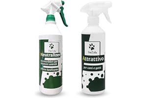 PETZOLLA Kit Neutralizer Attrattivo - Spray Neutralizer 1lt + Spray Attrattivo Naturale 500ml, Elimina Odori E Attrattivo Per Cani E Gatti, Favorisce L'addestramento, Ideale Per Lettiere E Superfici