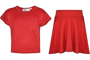 A2Z 4 Kids Girls Plain Crop Top & Skater Skirt Set Summer Wear Outfit 2 Piece Activewear Girls Age 5 6 7 8 9 10 11 12 13 Years