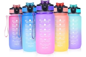 SUPPRUI Water Bottles with Straw,600ml Kids Water Bottle with time markings,Motivational Drink Bottles Leakproof and BPA-free (Purple)