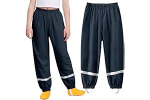 Domueay Spodnie przeciwdeszczowe dla dzieci, spodnie błotne, dla chłopców i dziewczynek, wodoszczelne, wiatroszczelne, bez podszewki, oddychające, cienkie, odblaskowe, odzież przeciwdeszczowa dla