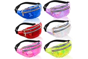 Cididu 6 Pieces Holographic Fanny Pack, Adjustable Shinny Sport Waist Bag Festival, Metallic Color Neon Waist Pack for Outdoors, Travel, Running, Party