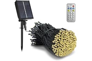 Tacobey Guirnalda Luces Navidad Exterior Solar, 20m 200 led Cadena de Luces con Control remoto, 8 Modos, Impermeable, Decoración para Jardín, Terraza, Patio (Blanco Cálido)