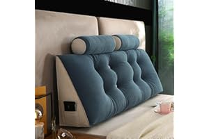ZF YLYH Keilkissen Lang Rückenkissen für Bett: Bequemes Lesekissen Abnehmbar Sofa Lendenkissen Dreieckiges Hohen Rückenlehne Kissen mit Nackenstützkissen (Blue Gray, 200 * 50 * 20cm)
