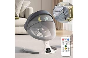 HOLDONELIGHT Adjustable Height Baby Swings for Infants to Toddler-Electric Bluetooth Infant Swing with Remote Control, Rocker with 5 Speeds, 5-Point Harness,3 Seat Positions,12 Preset Lullabies (Grey)