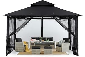 MASTERCANOPY Outdoor Gazebo for Patios Steel Frame with Mosquito Netting for Backyard Deck Lawn Garden (3.3x3.3M,Black)