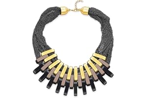 Bling Jewelry Fashion Black Chain Mail Golden Bronze Black Tri Tone Matte Metallic Color Geometric Modern Urban Hip Wide Big Fan Bib Statement Necklace For Woman Teen Einstellbar