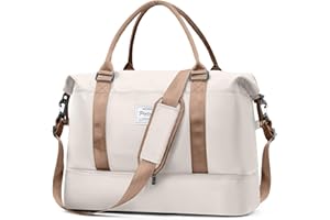 HPLQQ Sac de Voyage Femme, Bagage Cabine 45x36x20 Easyjet, Imperméable Sac fourre-Tout de Sport pour Week-End pour Travel Gym Danse avec Compartiment Chaussures,A01-Marron Beige