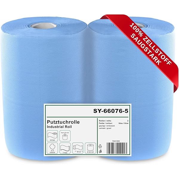 WypAll L20 General Clean 7260 blauwe wisdoek voor reiniging en onderhoud, 2-laagse rol met centrale uitneming, 6 blauwe rollen met elk 550 papieren reinigingsdoekjes (totaal aantal 3.300
