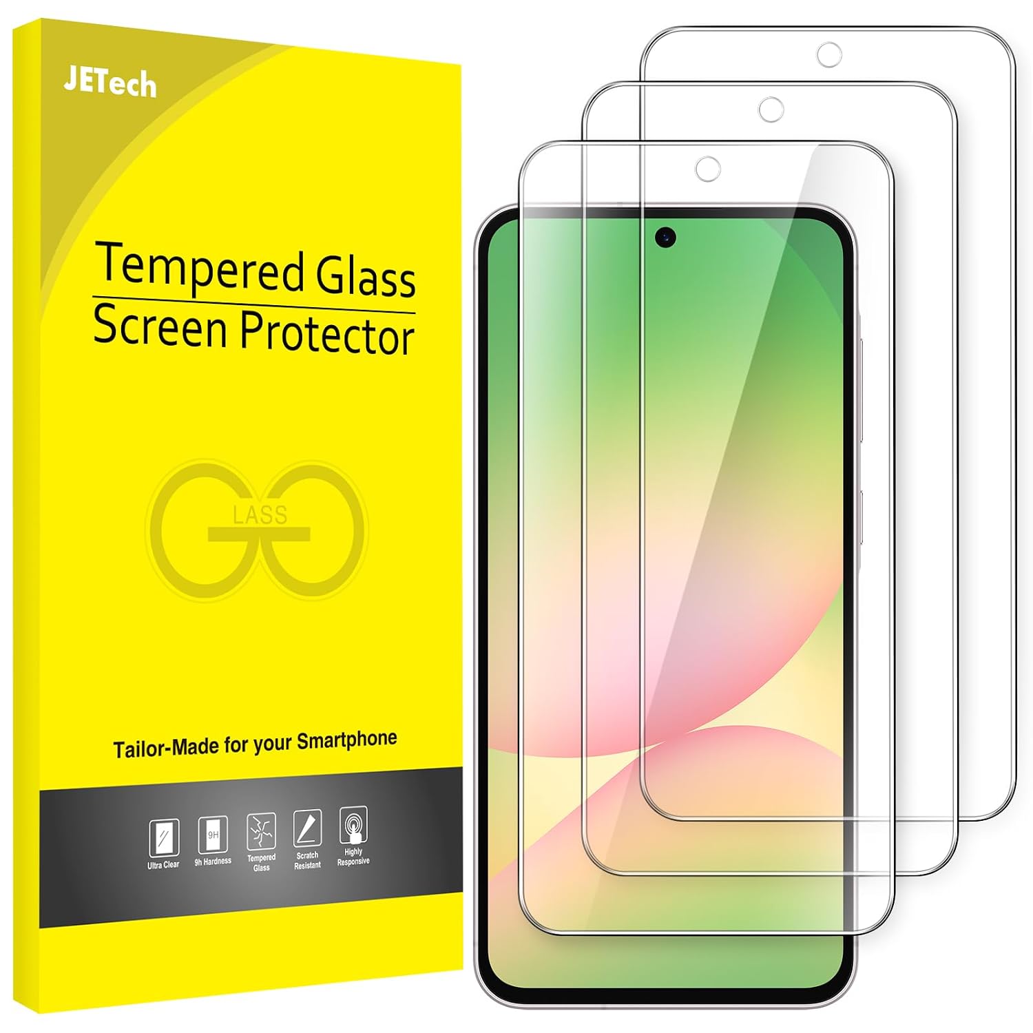 JETech Pellicola Protettiva per Samsung Galaxy A56, 3 Pezzi | HD Trasparente, Compatibile con Face ID, Vetro Temperato Antigraffio