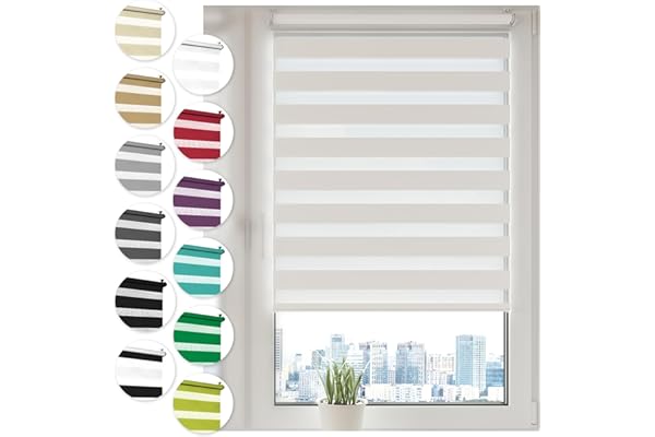 Sonello Estor Enrollable de Doble Capa Noche y Día 55cm x 210cm Blanco, Klemmfix sin taladrar, Tejido, Fácil de Instalar sin Herramientas para Ventanas y Puertas, Proteccion Solar, Stores Noche y día