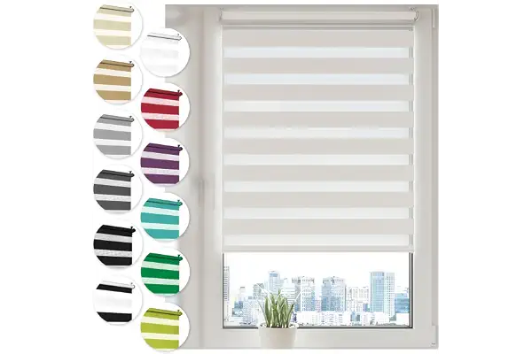 Sonello Estor Enrollable de Doble Capa Noche y Día 35cm x 210cm Blanco, Klemmfix sin taladrar, Tejido, Fácil de Instalar sin Herramientas para Ventanas y Puertas, Proteccion Solar, Stores Noche y día