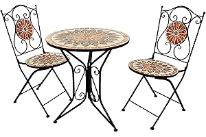 ‎KOBOLO Kobolo Tischgruppe MOSAIK 1 Tisch rund 2 Klappstühle Metall Mosaik schwarz terrakotta